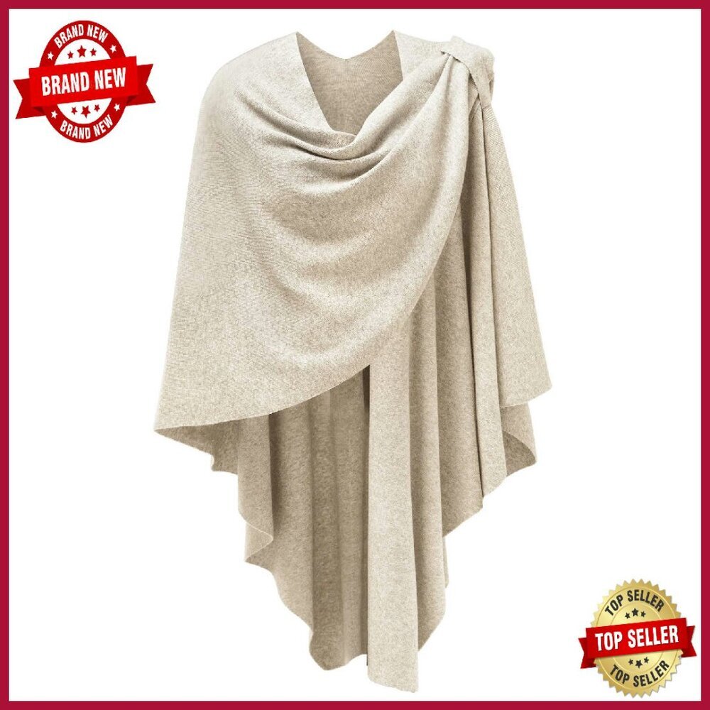 Large Cross Front Poncho Sweater Wrap Topper Knitted Shawl Cape